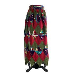 Vintage 1960s 70s Velvet Custom Made Lined Patchwork Hippie Mod Long Skirt